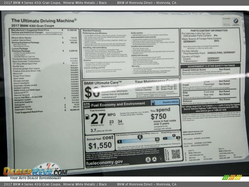 2017 BMW 4 Series 430i Gran Coupe Mineral White Metallic / Black Photo #11
