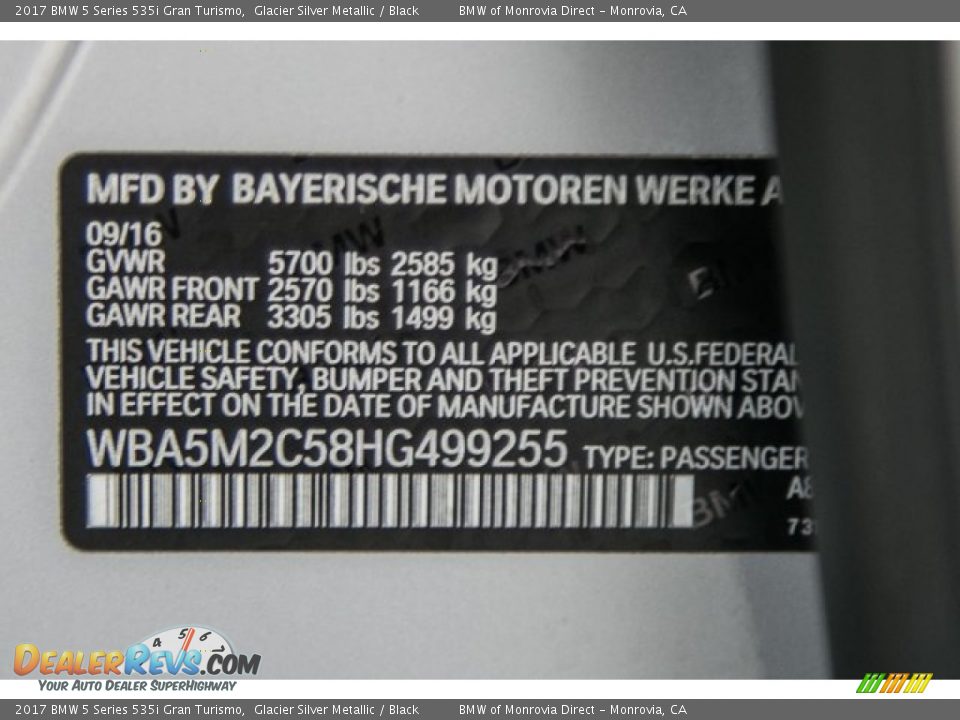 2017 BMW 5 Series 535i Gran Turismo Glacier Silver Metallic / Black Photo #10