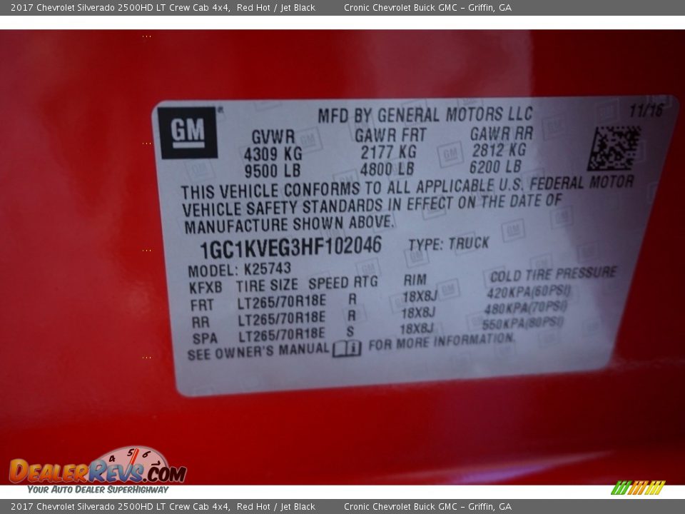 2017 Chevrolet Silverado 2500HD LT Crew Cab 4x4 Red Hot / Jet Black Photo #16