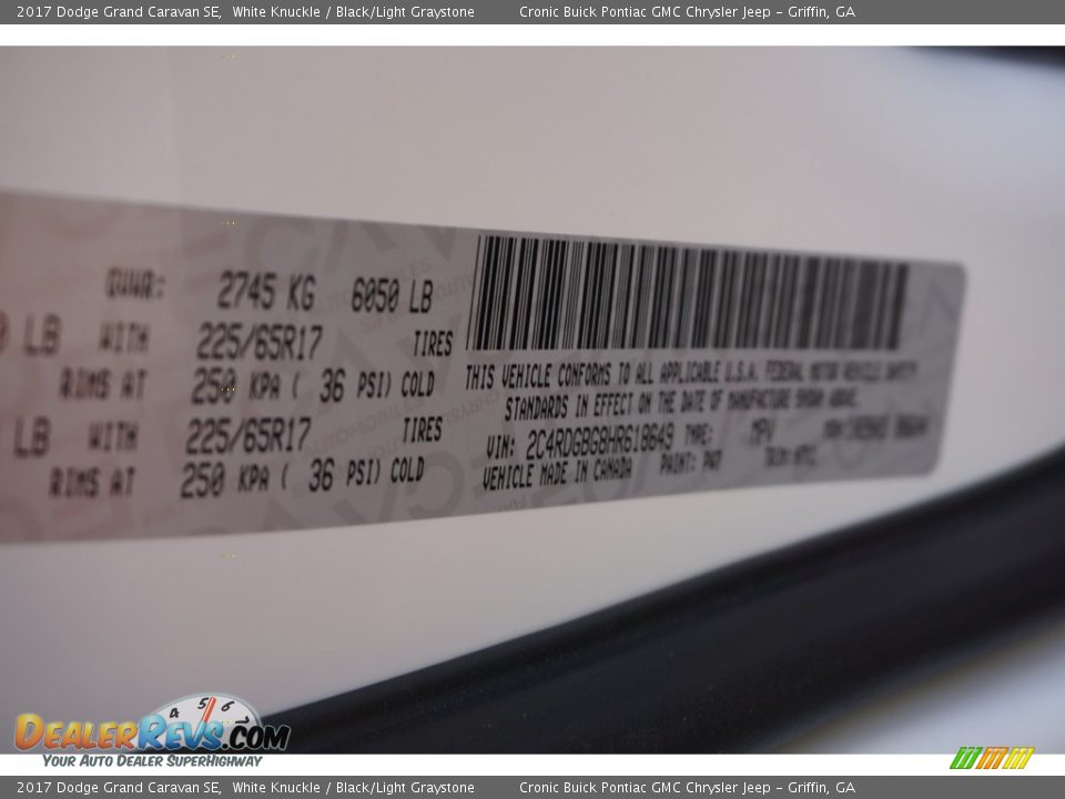 2017 Dodge Grand Caravan SE White Knuckle / Black/Light Graystone Photo #16