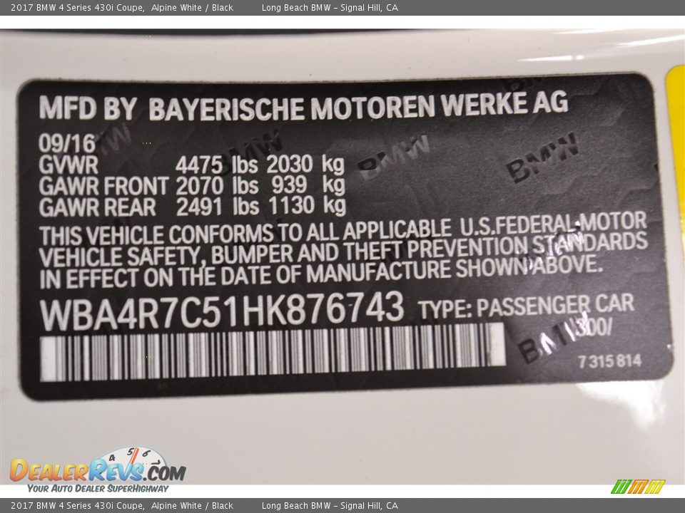 2017 BMW 4 Series 430i Coupe Alpine White / Black Photo #15