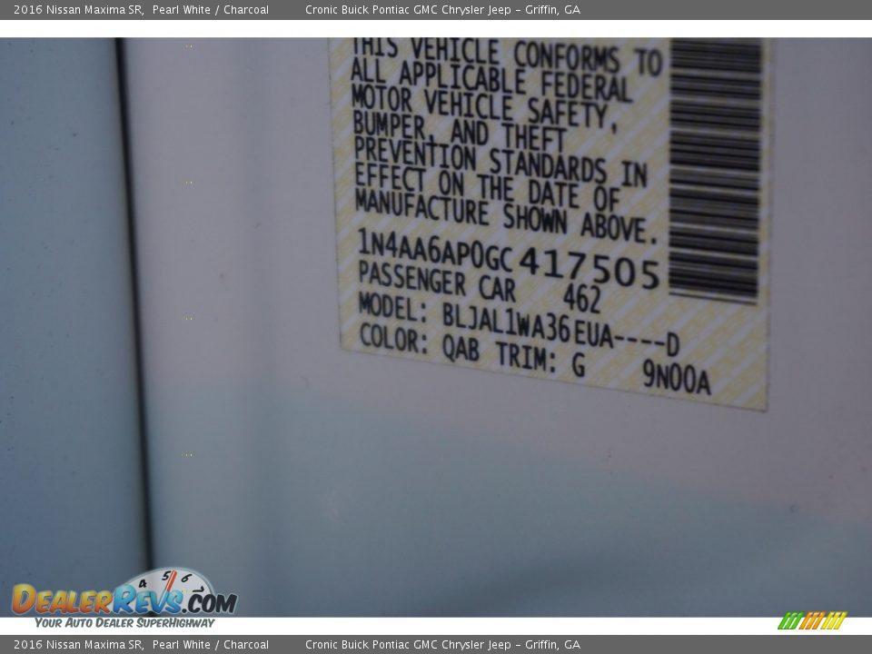 2016 Nissan Maxima SR Pearl White / Charcoal Photo #27
