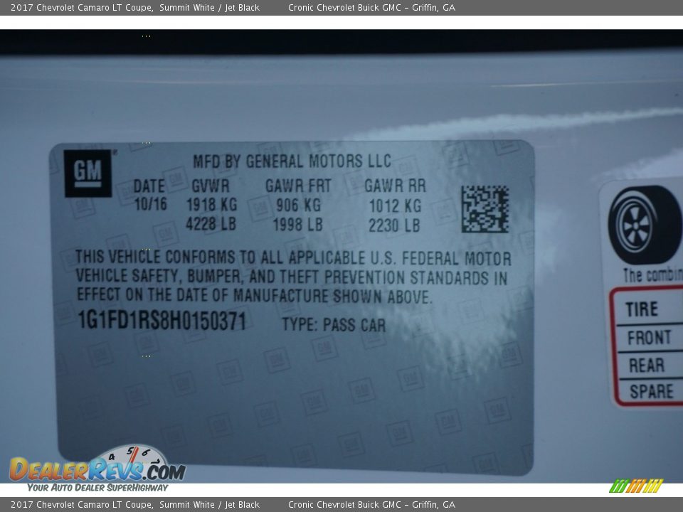 2017 Chevrolet Camaro LT Coupe Summit White / Jet Black Photo #18
