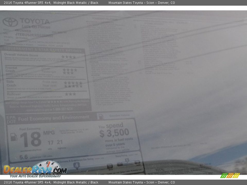 2016 Toyota 4Runner SR5 4x4 Midnight Black Metallic / Black Photo #10