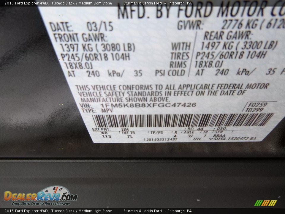 2015 Ford Explorer 4WD Tuxedo Black / Medium Light Stone Photo #11