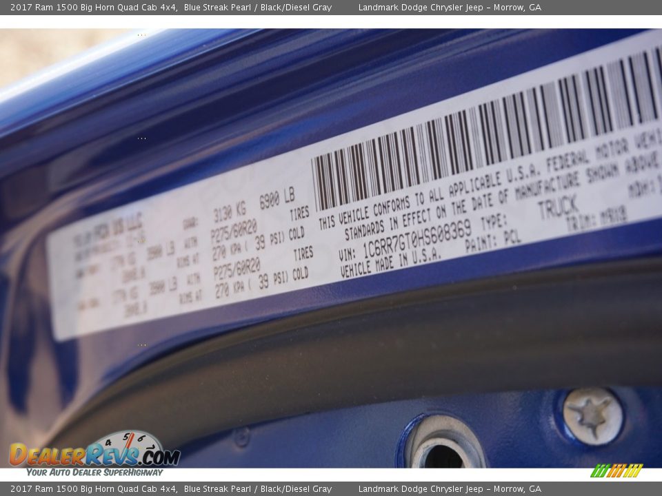 2017 Ram 1500 Big Horn Quad Cab 4x4 Blue Streak Pearl / Black/Diesel Gray Photo #10