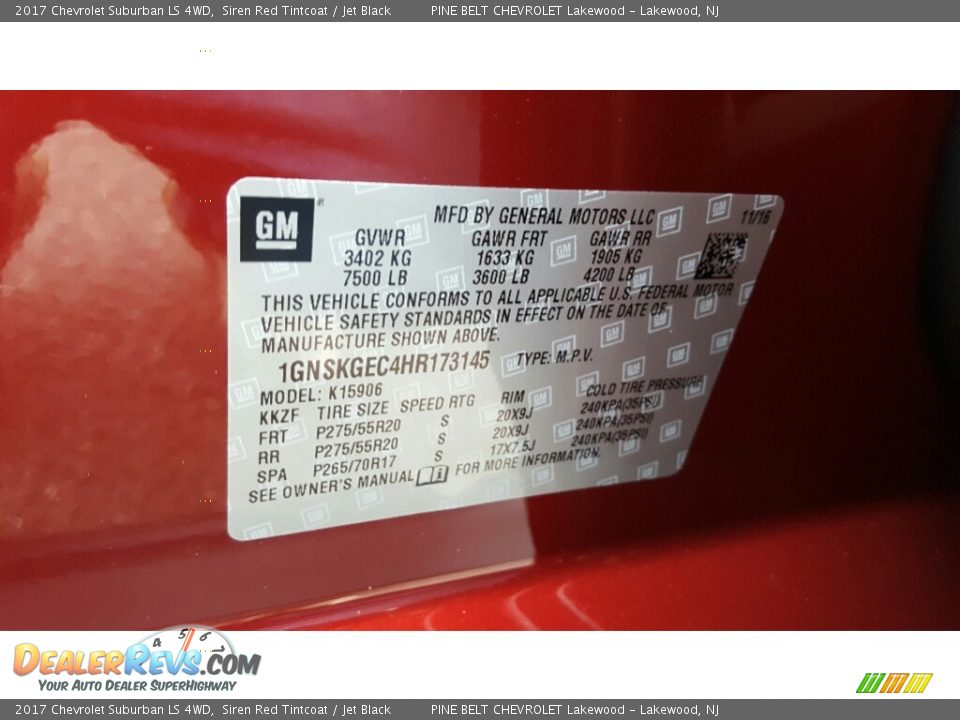2017 Chevrolet Suburban LS 4WD Siren Red Tintcoat / Jet Black Photo #7