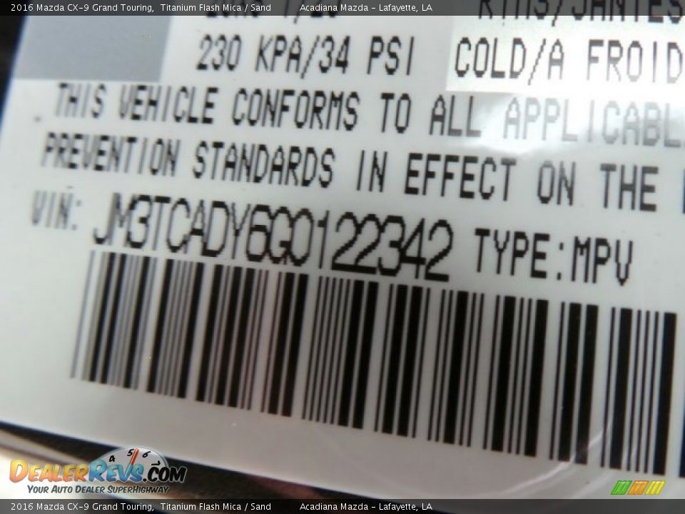 2016 Mazda CX-9 Grand Touring Titanium Flash Mica / Sand Photo #15