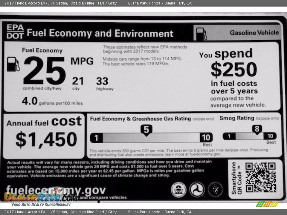 2017 Honda Accord EX-L V6 Sedan Obsidian Blue Pearl / Gray Photo #20