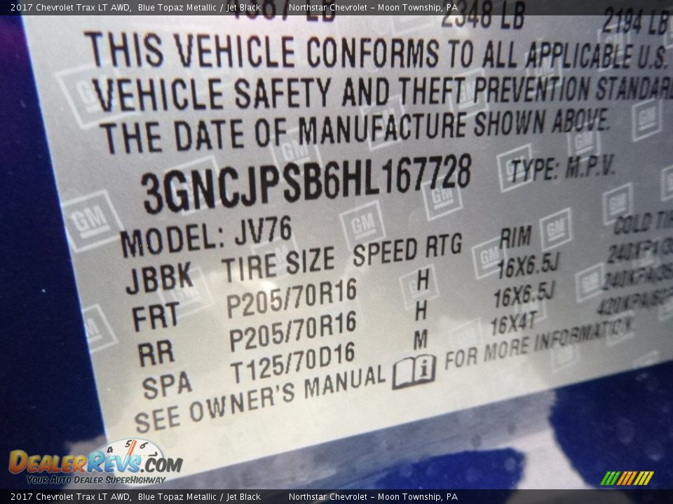 2017 Chevrolet Trax LT AWD Blue Topaz Metallic / Jet Black Photo #15