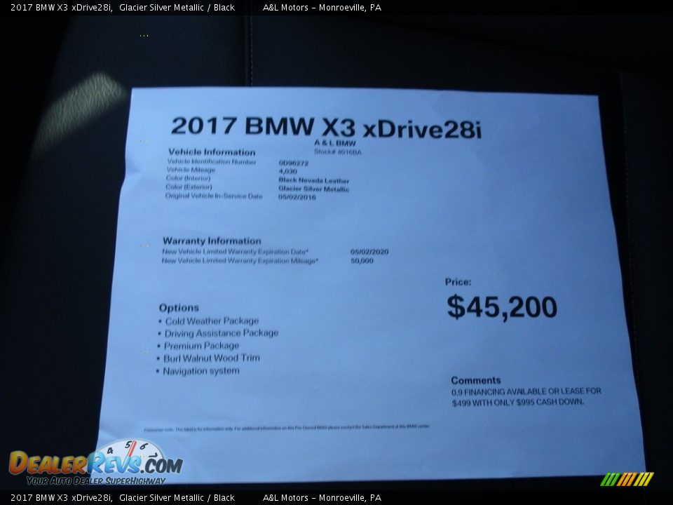 2017 BMW X3 xDrive28i Glacier Silver Metallic / Black Photo #11