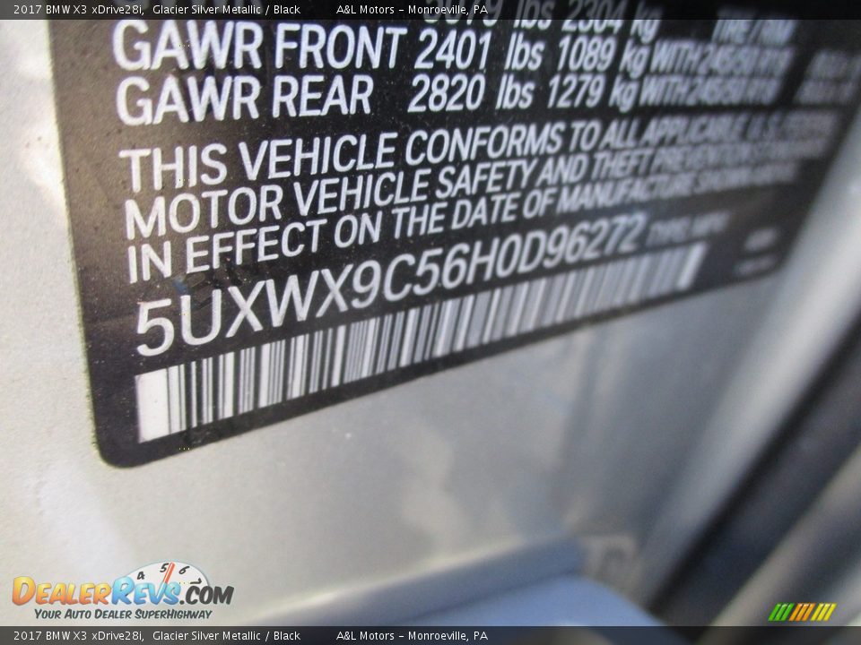 2017 BMW X3 xDrive28i Glacier Silver Metallic / Black Photo #19