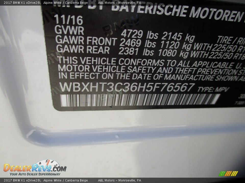 2017 BMW X1 xDrive28i Alpine White / Canberra Beige Photo #19