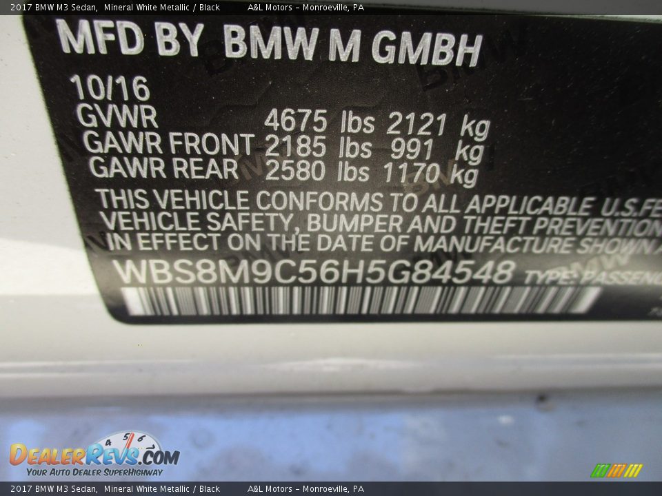 2017 BMW M3 Sedan Mineral White Metallic / Black Photo #19