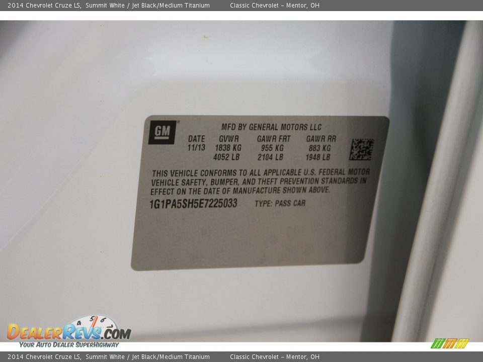 2014 Chevrolet Cruze LS Summit White / Jet Black/Medium Titanium Photo #15
