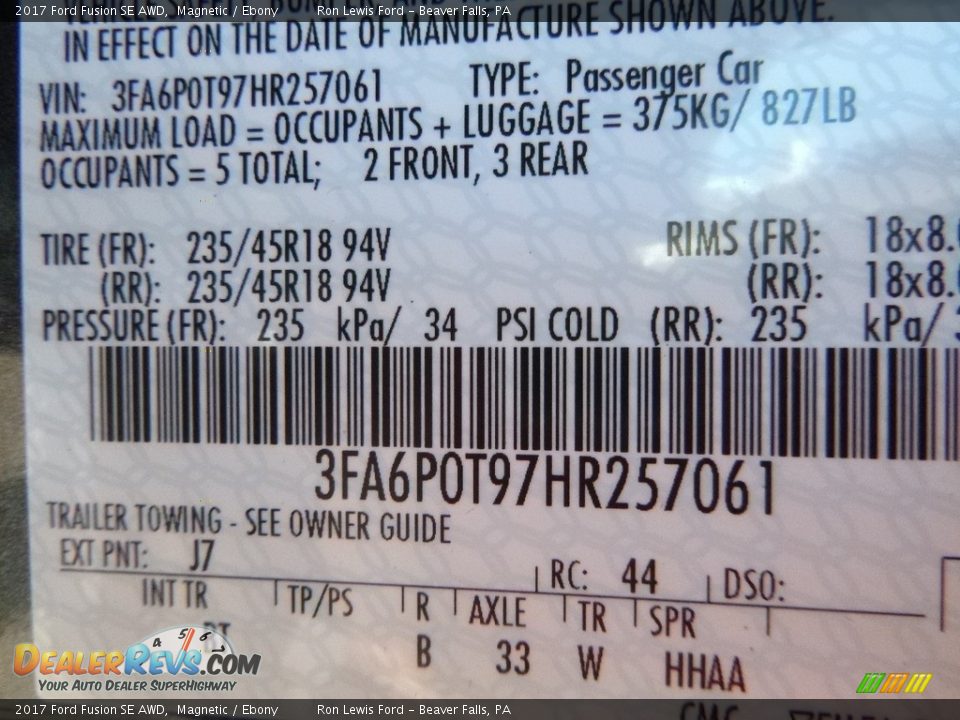 2017 Ford Fusion SE AWD Magnetic / Ebony Photo #14