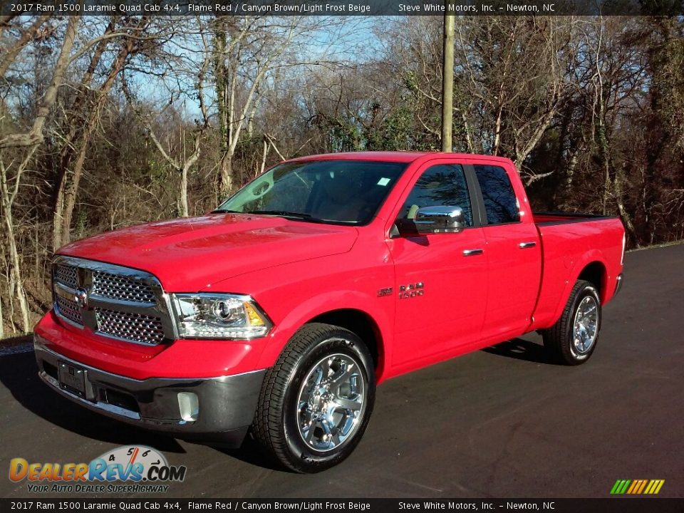 2017 Ram 1500 Laramie Quad Cab 4x4 Flame Red / Canyon Brown/Light Frost Beige Photo #2