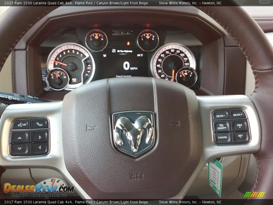 2017 Ram 1500 Laramie Quad Cab 4x4 Flame Red / Canyon Brown/Light Frost Beige Photo #14
