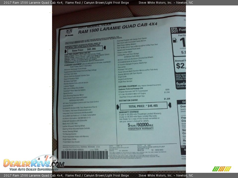 2017 Ram 1500 Laramie Quad Cab 4x4 Window Sticker Photo #23