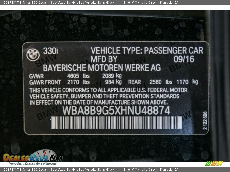 2017 BMW 3 Series 330i Sedan Black Sapphire Metallic / Venetian Beige/Black Photo #10