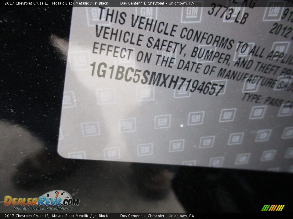 2017 Chevrolet Cruze LS Mosaic Black Metallic / Jet Black Photo #19