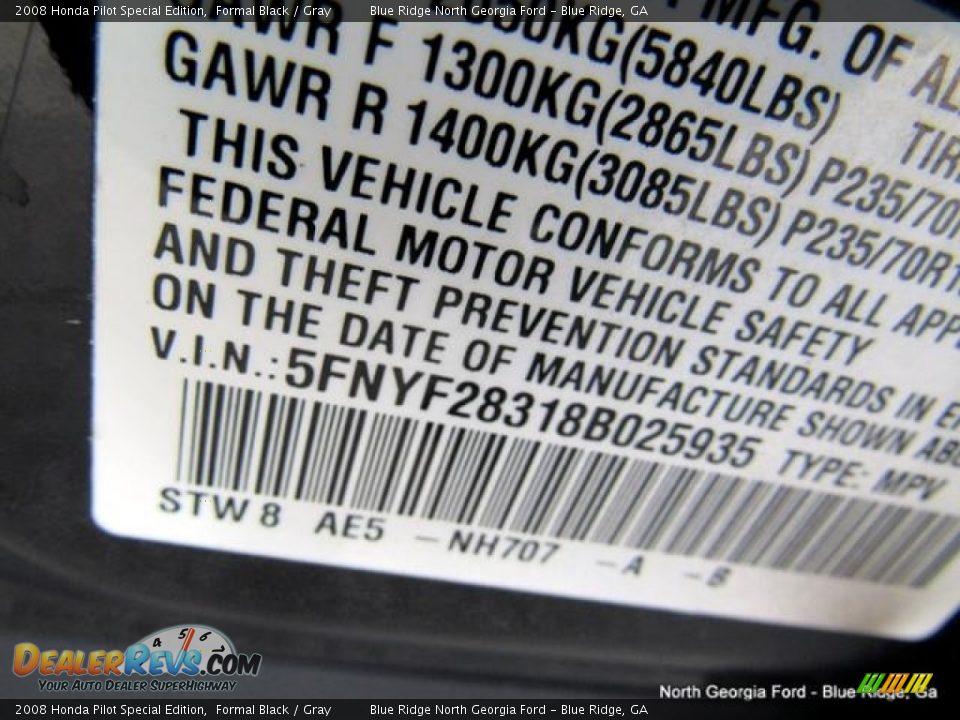 2008 Honda Pilot Special Edition Formal Black / Gray Photo #24