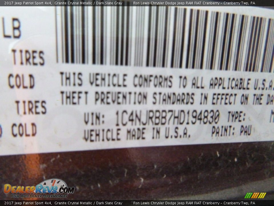 2017 Jeep Patriot Sport 4x4 Granite Crystal Metallic / Dark Slate Gray Photo #14