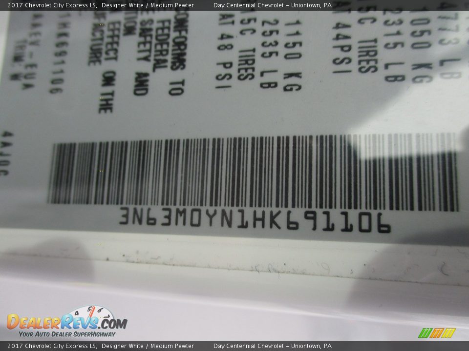 2017 Chevrolet City Express LS Designer White / Medium Pewter Photo #19