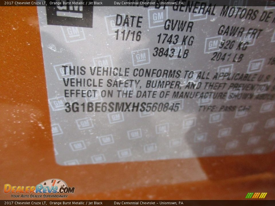 2017 Chevrolet Cruze LT Orange Burst Metallic / Jet Black Photo #19