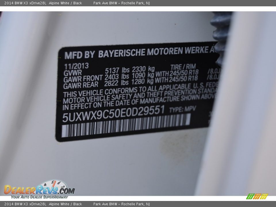 2014 BMW X3 xDrive28i Alpine White / Black Photo #34