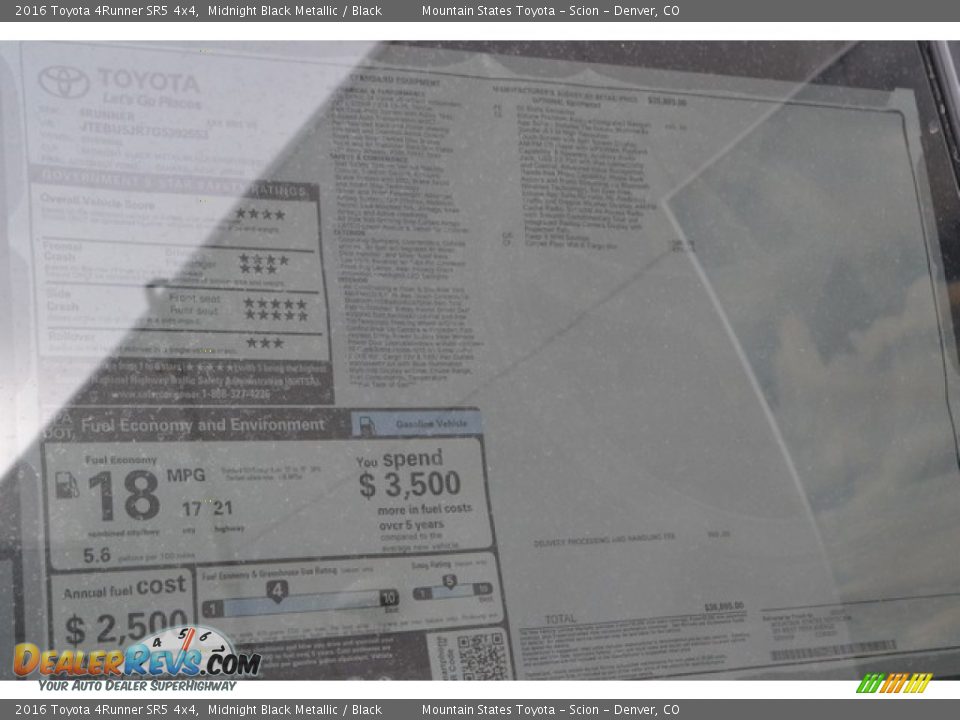 2016 Toyota 4Runner SR5 4x4 Midnight Black Metallic / Black Photo #10