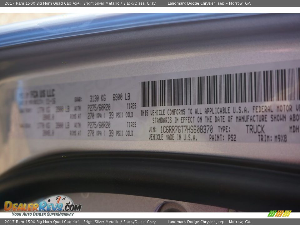 2017 Ram 1500 Big Horn Quad Cab 4x4 Bright Silver Metallic / Black/Diesel Gray Photo #8