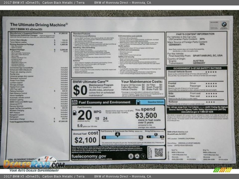 2017 BMW X5 xDrive35i Carbon Black Metallic / Terra Photo #11