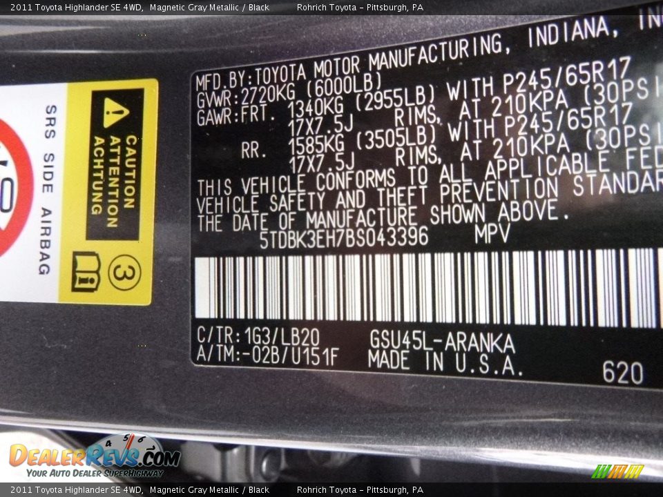 2011 Toyota Highlander SE 4WD Magnetic Gray Metallic / Black Photo #27