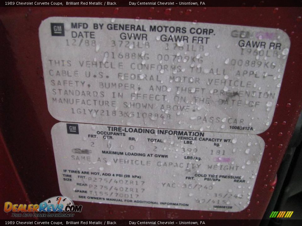 1989 Chevrolet Corvette Coupe Brilliant Red Metallic / Black Photo #14