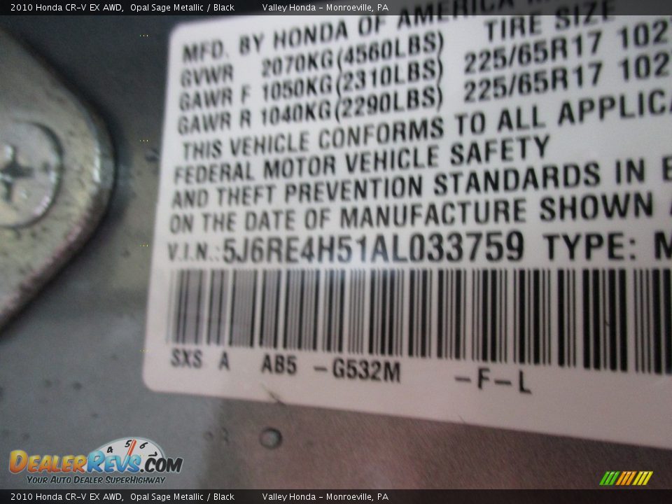 2010 Honda CR-V EX AWD Opal Sage Metallic / Black Photo #19