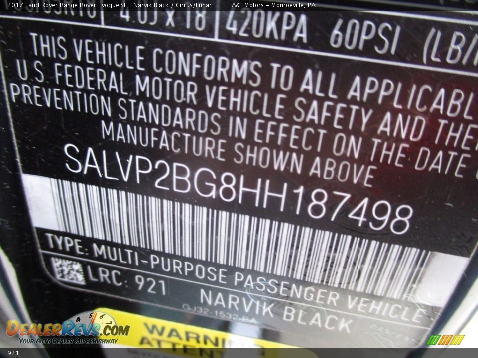 Land Rover Color Code 921 Narvik Black