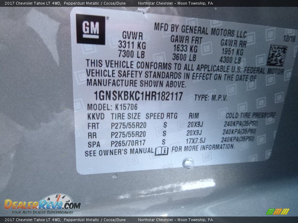 2017 Chevrolet Tahoe LT 4WD Pepperdust Metallic / Cocoa/Dune Photo #16