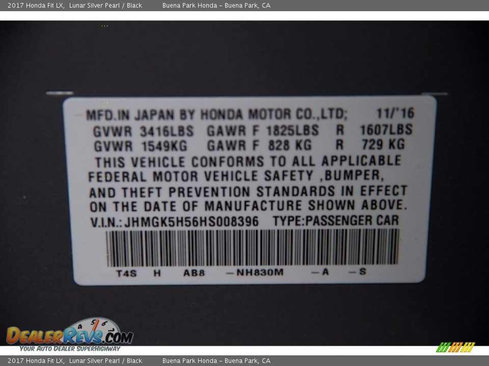 2017 Honda Fit LX Lunar Silver Pearl / Black Photo #17