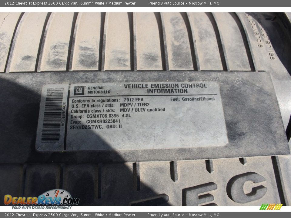 2012 Chevrolet Express 2500 Cargo Van Summit White / Medium Pewter Photo #16
