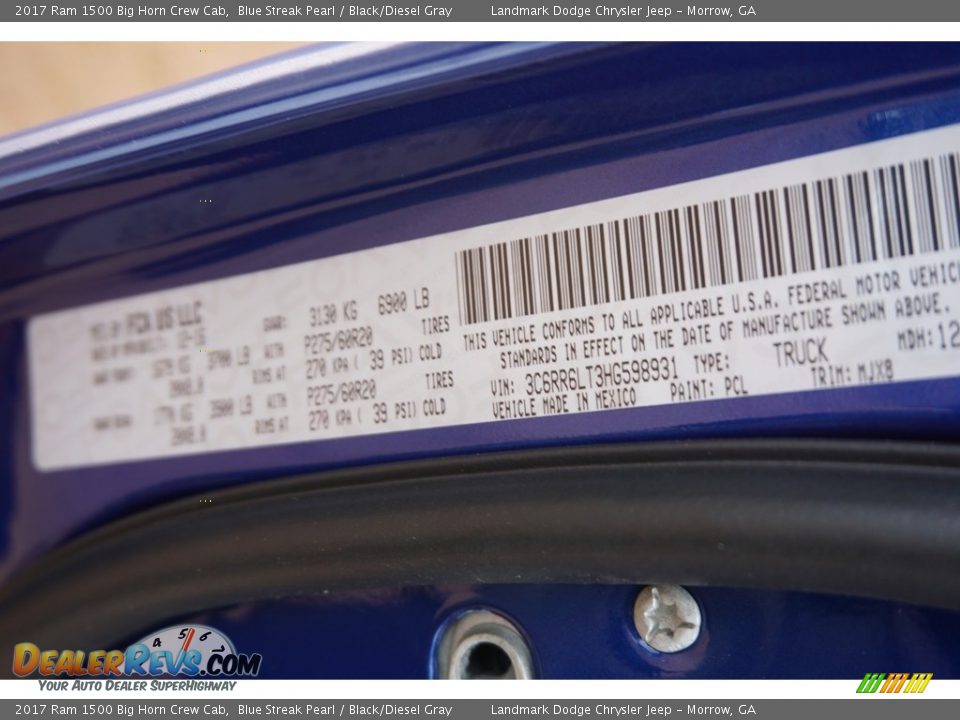 2017 Ram 1500 Big Horn Crew Cab Blue Streak Pearl / Black/Diesel Gray Photo #9