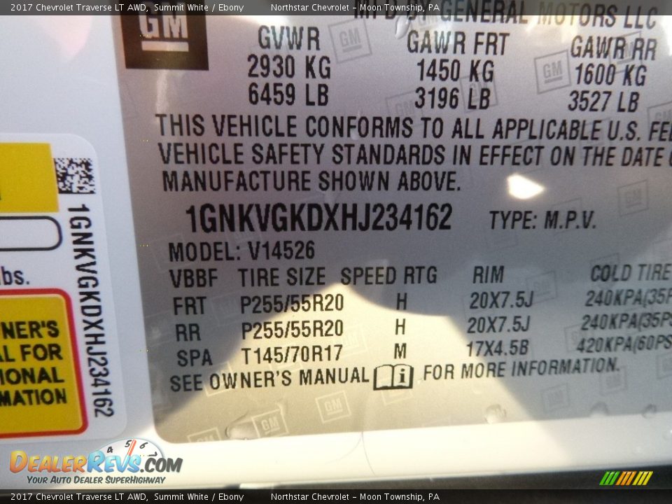 2017 Chevrolet Traverse LT AWD Summit White / Ebony Photo #16