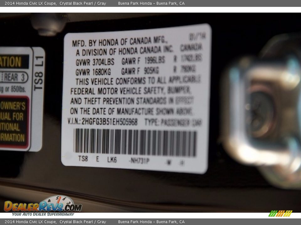 2014 Honda Civic LX Coupe Crystal Black Pearl / Gray Photo #24