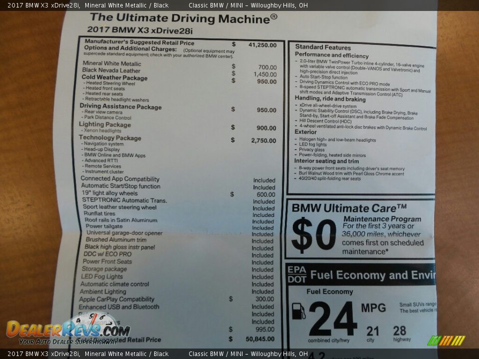 2017 BMW X3 xDrive28i Window Sticker Photo #6