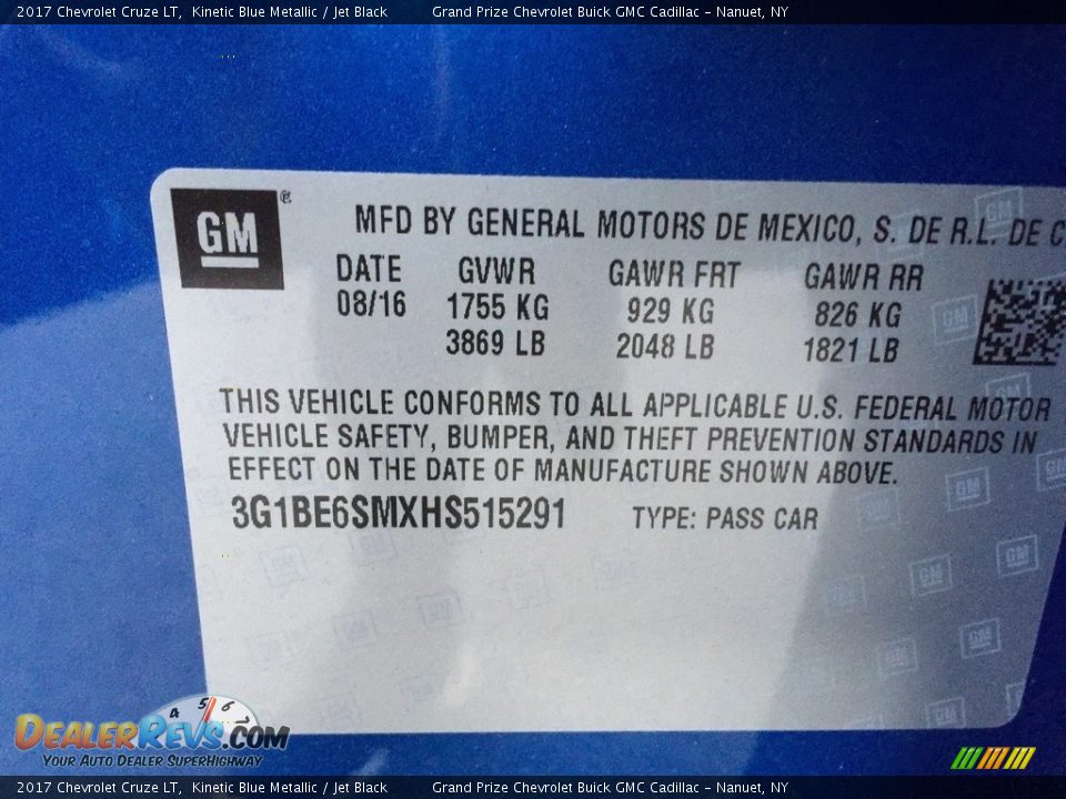 2017 Chevrolet Cruze LT Kinetic Blue Metallic / Jet Black Photo #11