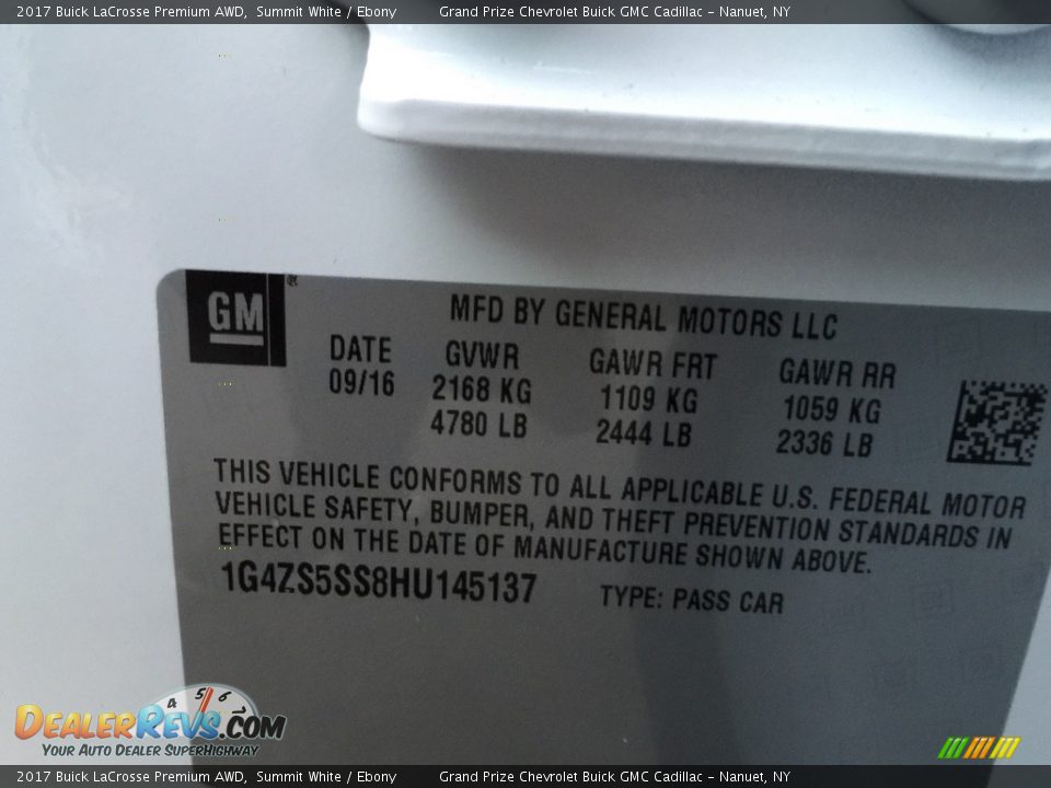 2017 Buick LaCrosse Premium AWD Summit White / Ebony Photo #11