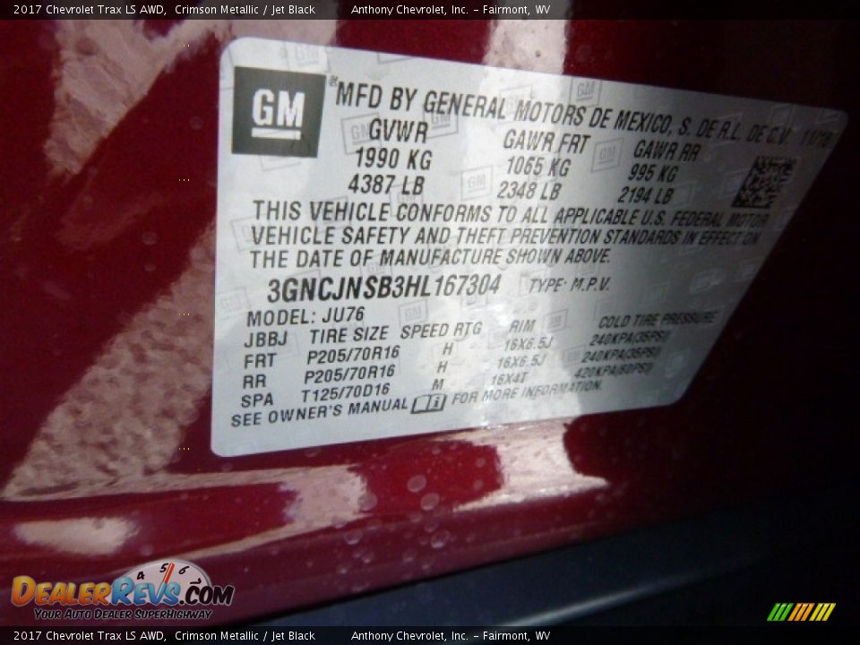 2017 Chevrolet Trax LS AWD Crimson Metallic / Jet Black Photo #14