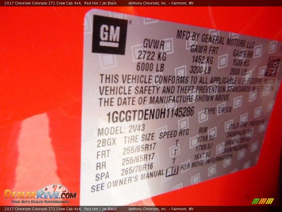 2017 Chevrolet Colorado Z71 Crew Cab 4x4 Red Hot / Jet Black Photo #15