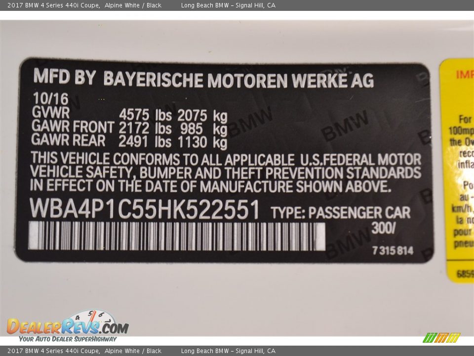 2017 BMW 4 Series 440i Coupe Alpine White / Black Photo #15