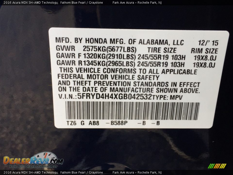 2016 Acura MDX SH-AWD Technology Fathom Blue Pearl / Graystone Photo #31